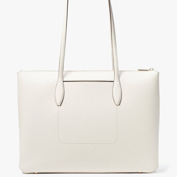 New Kate Spade All Day Large Zip-Top Tote Crossgrain Leather Parchment - Picture 5 of 5